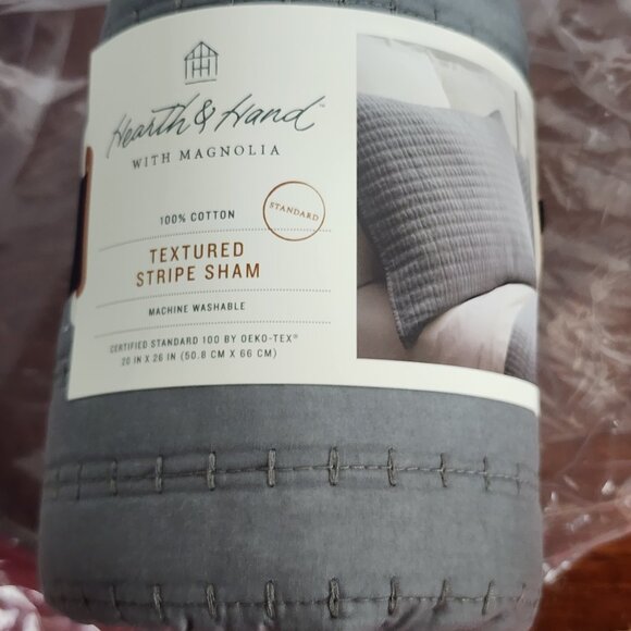 Hearth & Hand Other - Hearth And Hand With Magnolia Radiant Gray Cotton Textured Stripe Standard Sham